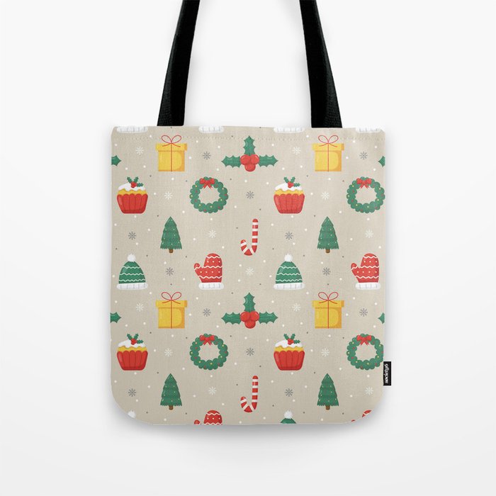 Cute Christmas Doodle Seamless Pattern on Gray Background Tote Bag
