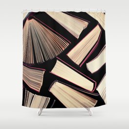 Stack of hard back books on the end of the pages toned with a retro vintage warm filter  Shower Curtain