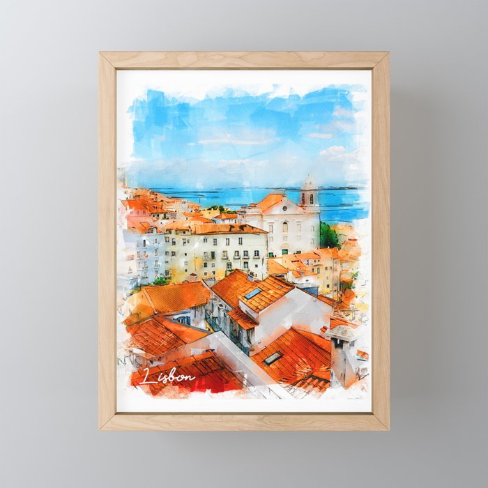 Lisbon, Portugal - City View Framed Mini Art Print