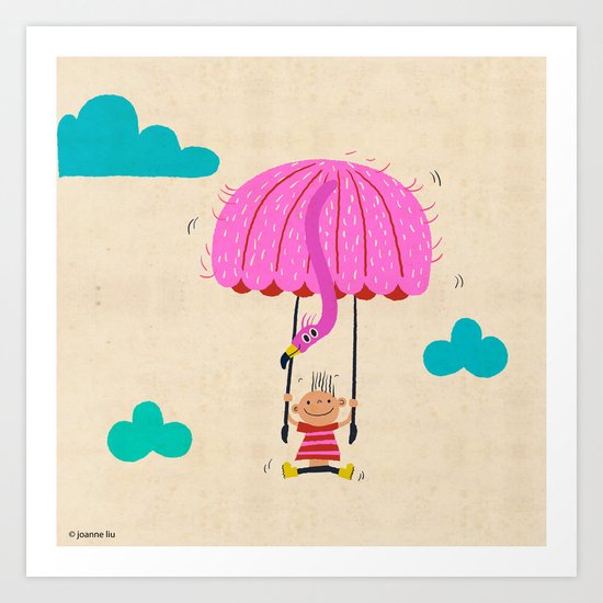 one of the many uses of a flamingo - parachute Art Print