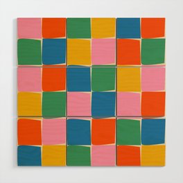 Flux Modern Check Colorful Grid Pattern in Rainbow Pop Colors Wood Wall Art