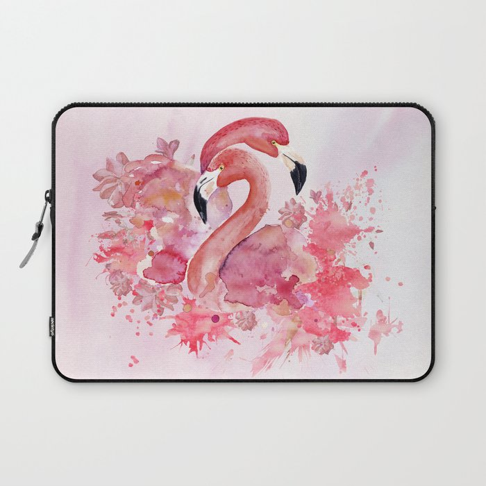 Tropical Birds- Flamingo In LOVE with exotic flowers Laptop Sleeve