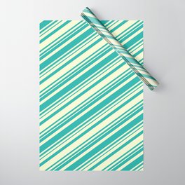 [ Thumbnail: Light Yellow and Light Sea Green Colored Lines Pattern Wrapping Paper ]