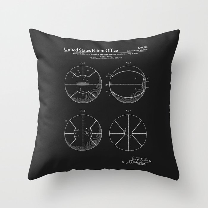 Basketball Patent - Black Throw Pillow