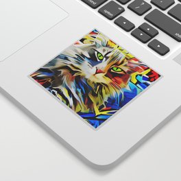 Colorful bright cat green blue red gray Sticker