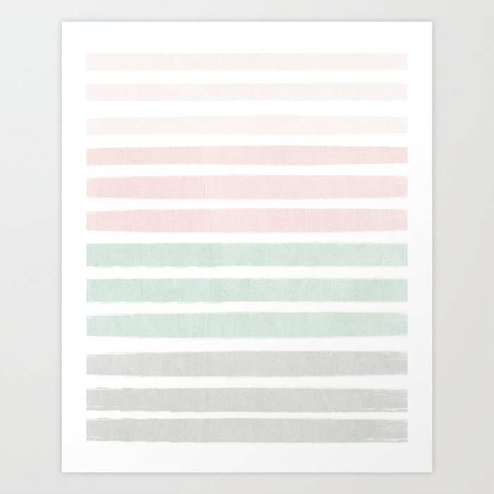Gender neutral stripes mint pastel pink grey striped pattern nursery art Art Print