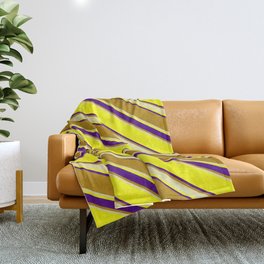 [ Thumbnail: Yellow, Indigo, Dark Goldenrod, and Pale Goldenrod Colored Stripes/Lines Pattern Throw Blanket ]