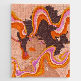 Daydreaming Jigsaw Puzzle | Pink, Orange, Wall Art, Illustration, Black Woman, Retro, Digital, Drawing, Curated 