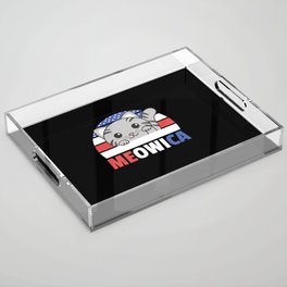 Cat For The Fourth Of July Usa Flag Meowica Acrylic Tray