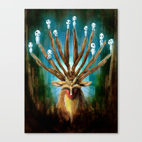 Princess Mononoke The Deer God Shishigami Tra Digital Painting. Canvas Print