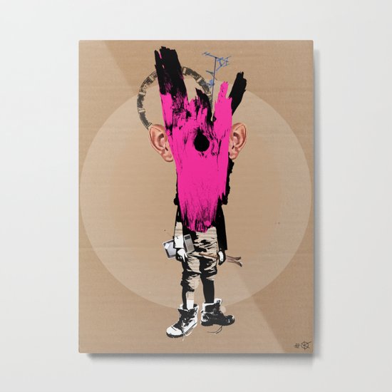 Crazy Pink Wooden Deer Head Kid Collage Metal Print