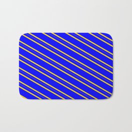 [ Thumbnail: Blue and Yellow Colored Lines Pattern Bath Mat ]