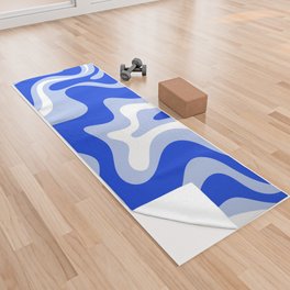 Retro Liquid Swirl Abstract Pattern Royal Blue, Light Blue, and White  Yoga Towel