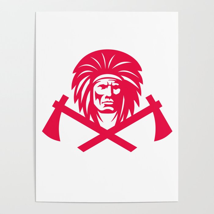 Native American Crossed Tomahawk Mascot Poster