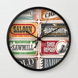 Vintage shop posters collection Wall Clock