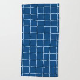 Navy Blue Checkered Tiles Beach Towel