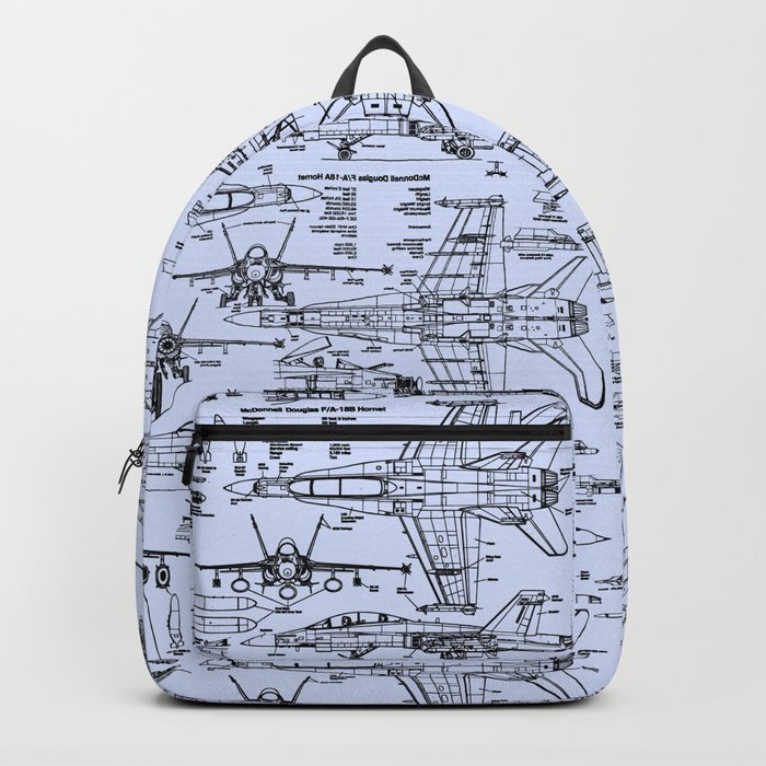 F-18 Blueprints // Light Blue Backpack