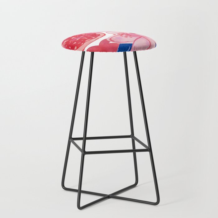 Pomegranate watercolor retro pink and blue Bar Stool