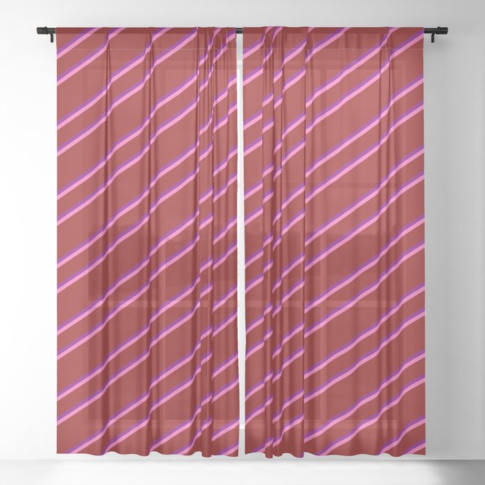 Dark Red, Purple, and Hot Pink Colored Striped/Lined Pattern Sheer Curtain
