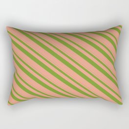 [ Thumbnail: Green & Dark Salmon Colored Lines/Stripes Pattern Rectangular Pillow ]