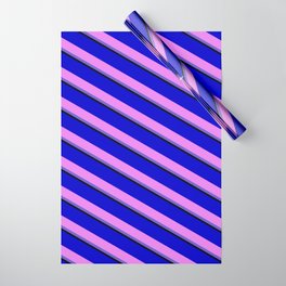 [ Thumbnail: Blue, Violet, Slate Blue, and Black Colored Lines Pattern Wrapping Paper ]