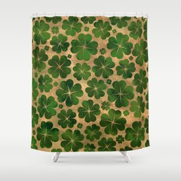 Lucky Shamrock Four-leaf Clover Pattern Watercolor Shower Curtain