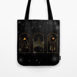 Minimal mystic arches with magic symbol dreamcatcher and pyramids Tote Bag