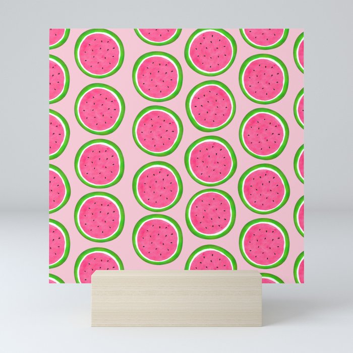 Watercolor Pink Watermelon Pattern Mini Art Print