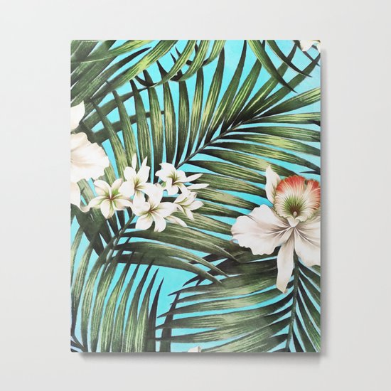 Palm leaves and flowers Metal Print