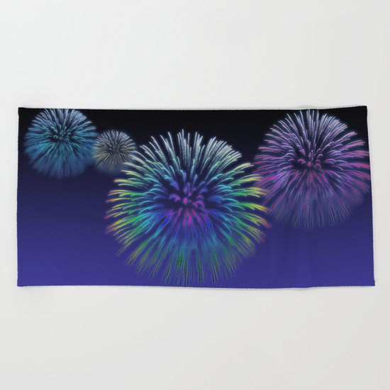 Colorful Fireworks Beach Towel