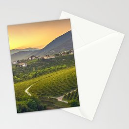 Prosecco Hills, vineyards and S.Pietro di Barbozza village at sunset. Italy Stationery Card