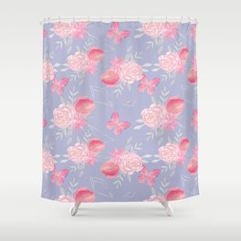 Pink morning. Floral pattern with butterflies. Shower Curtain