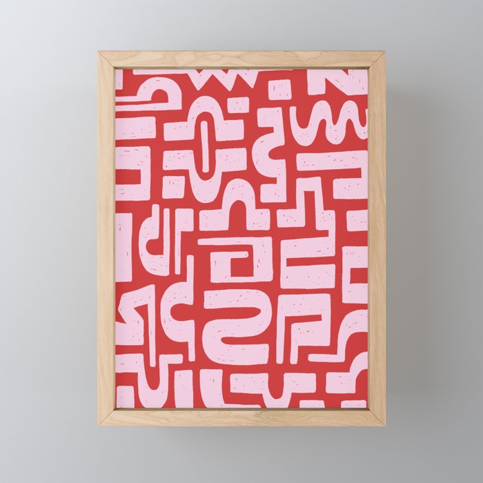 Abstract Pattern in Strawberry Red and Miami Pink Framed Mini Art Print