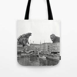 Godzilla and King Kong Rumble in Baltimore Tote Bag