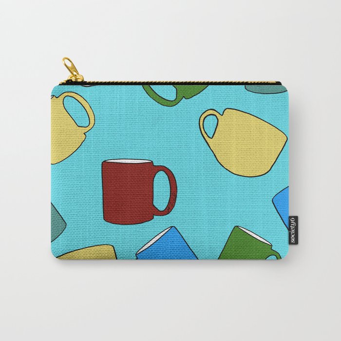 Coffee Mugs! Carry-All Pouch | Drawing, Digital, Coffee, Coffee-mugs, Coffee-mug, Java, Mugs, Teal, Cute, Pattern