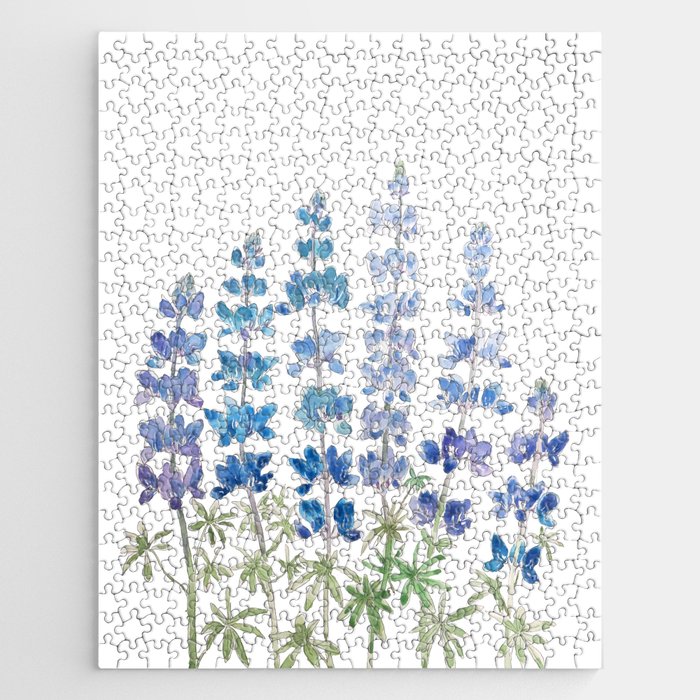 blue and purple lupin flowers watercolor  Jigsaw Puzzle
