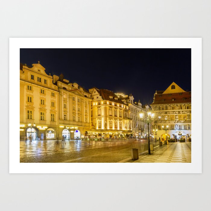 Evening bustle at the Old Town Square in Prague Art Print
