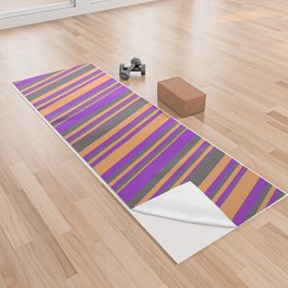 [ Thumbnail: Dim Gray, Dark Orchid & Brown Colored Lines/Stripes Pattern Yoga Towel ]