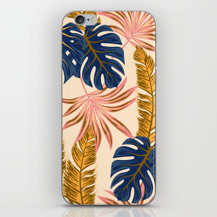 Blue and Yellowe Surfer Tropical Monstera Print iPhone Skin