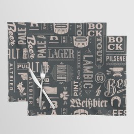 Seamless pattern with types of beer and hand drawn lettering. Vintage drawing. Vintage Illustration Placemat