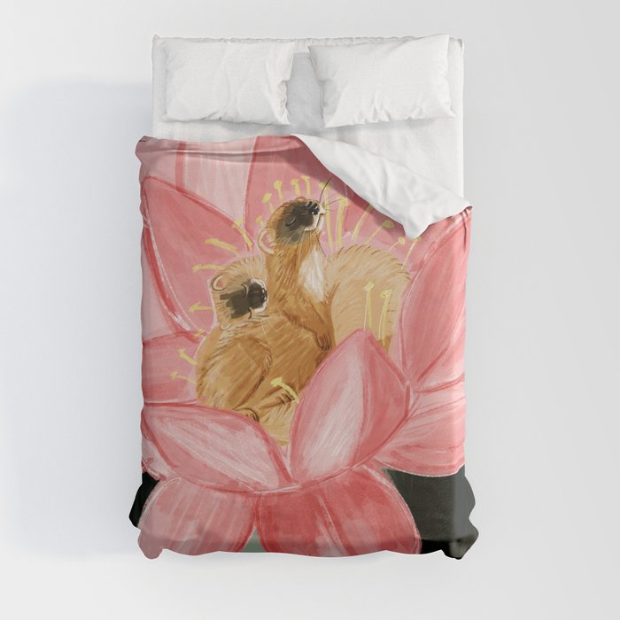 Weasels being born from a lotus Duvet Cover