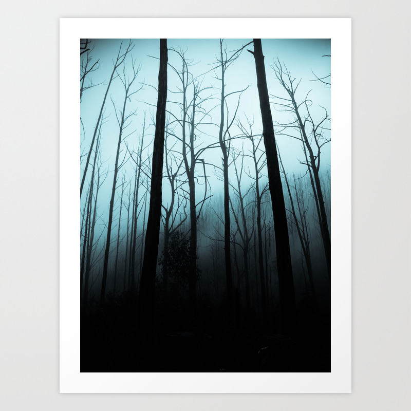 Scary Haunting Halloween Dark Forest Barren Trees Blue Background Art Print By Enshape Society6