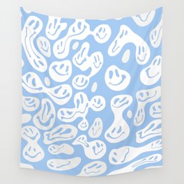 Pastel Blue Dripping Smiley Wall Tapestry