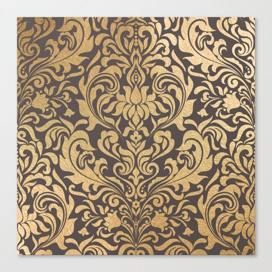 Gold swirls damask #9 Canvas Print