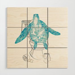 Sea turtle in the bathroom painting  Wood Wall Art