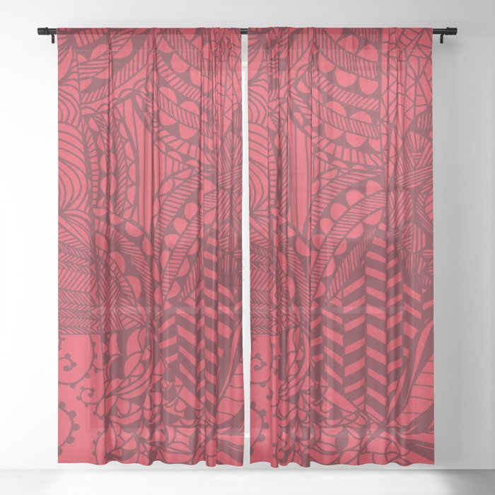 Red Textile Pattern Design Sheer Curtain