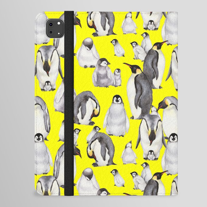 Bright yellow joyful penguins family iPad Folio Case
