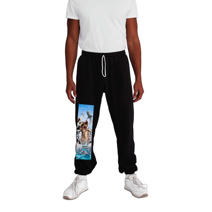 Cat Riding Sharks Sweatpants