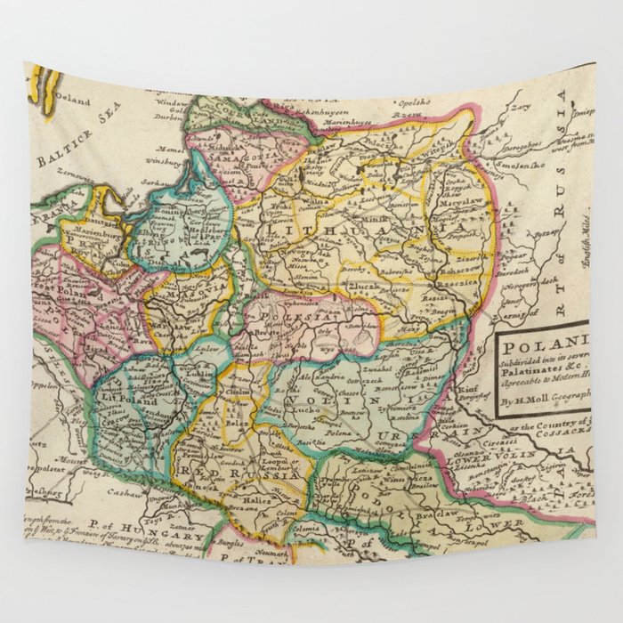 Vintage Map of Poland (1736) Wall Tapestry by BravuraMedia  Society6