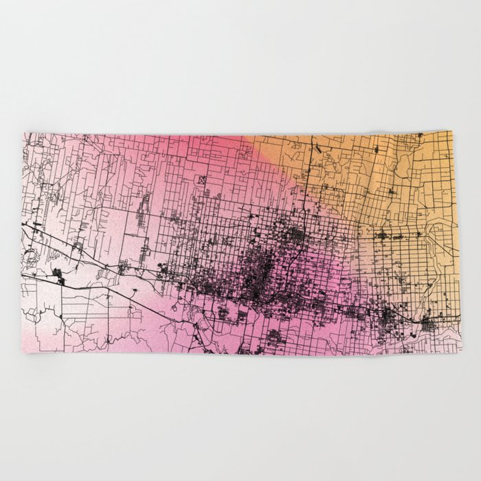 McAllen, USA. Colorful City Map  Beach Towel